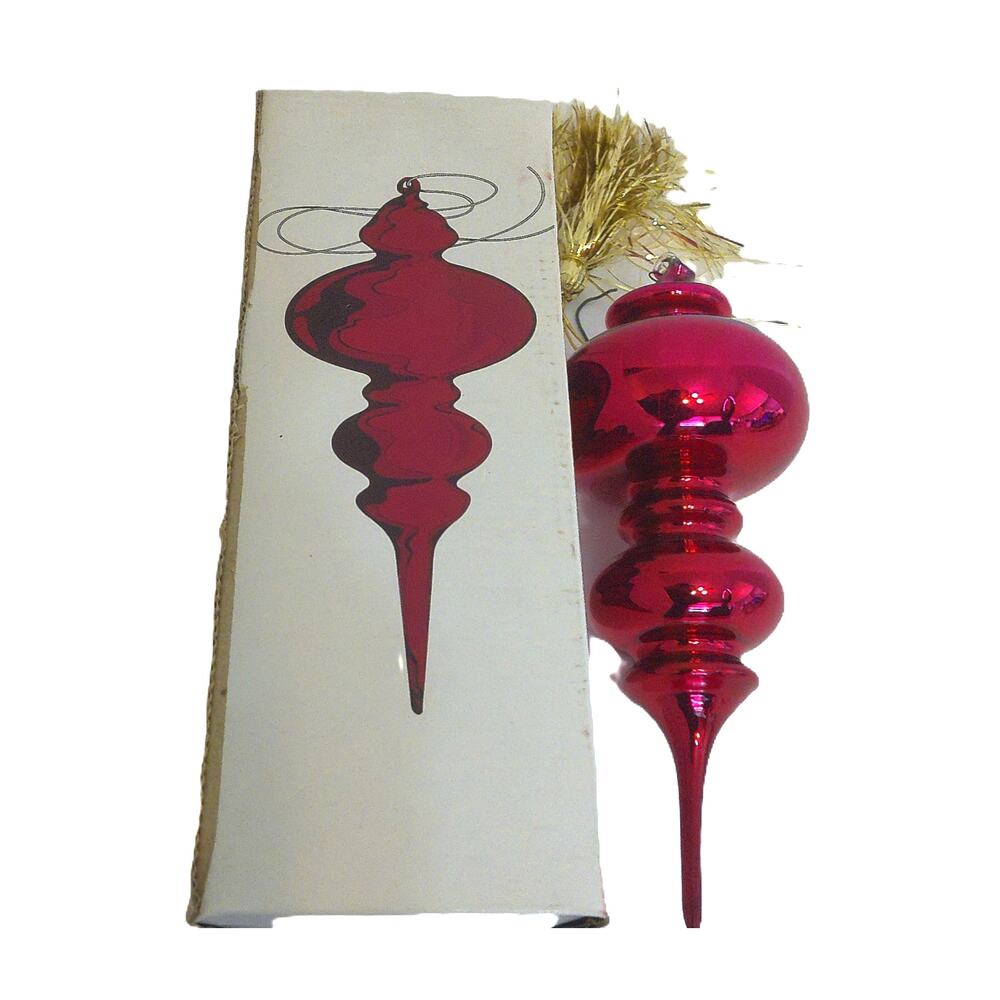 Vintage Dept 56 Red Mercury Glass Double Finial Christmas Ornament With Box
